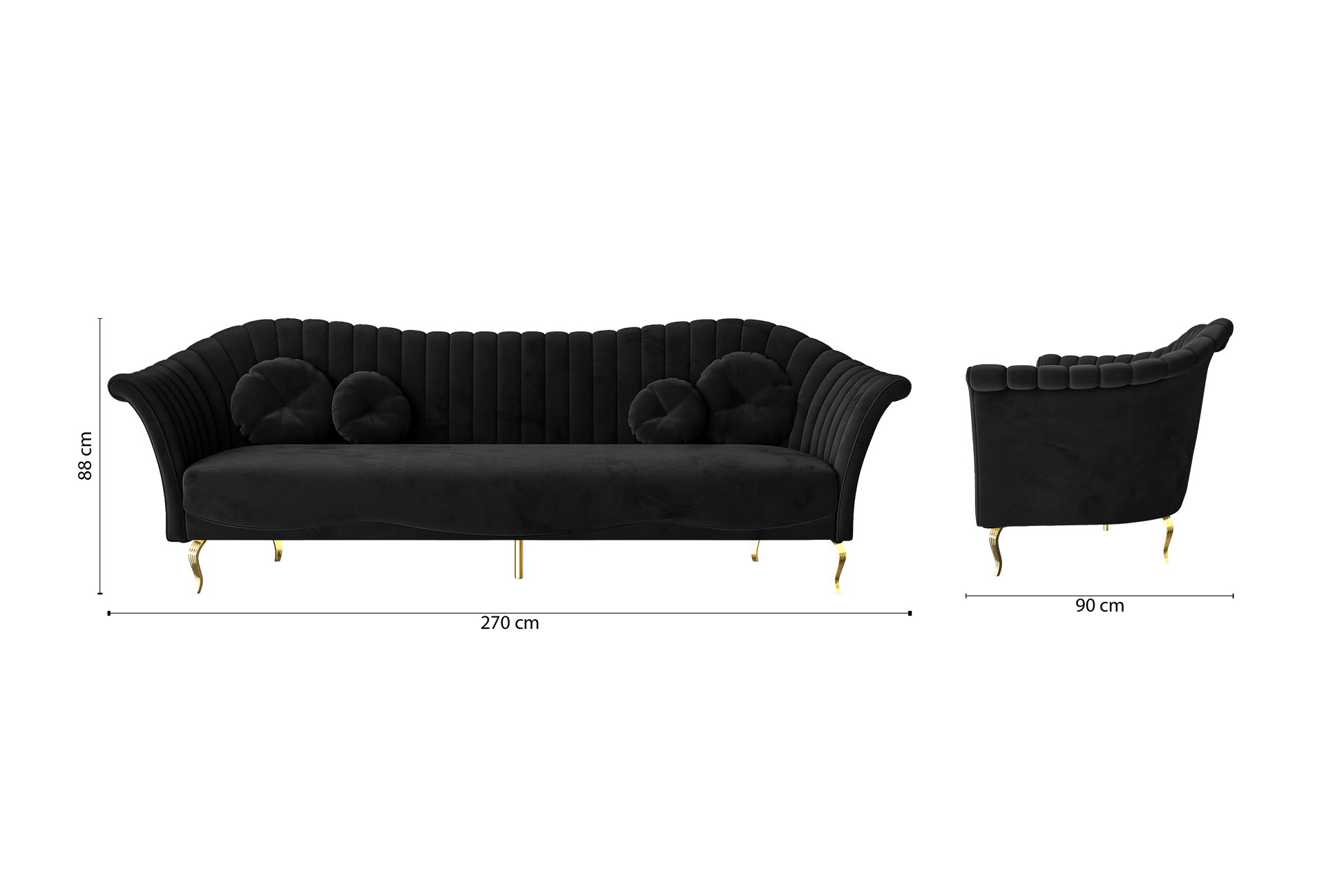 Milan 4 Seater Sofa Black Velvet