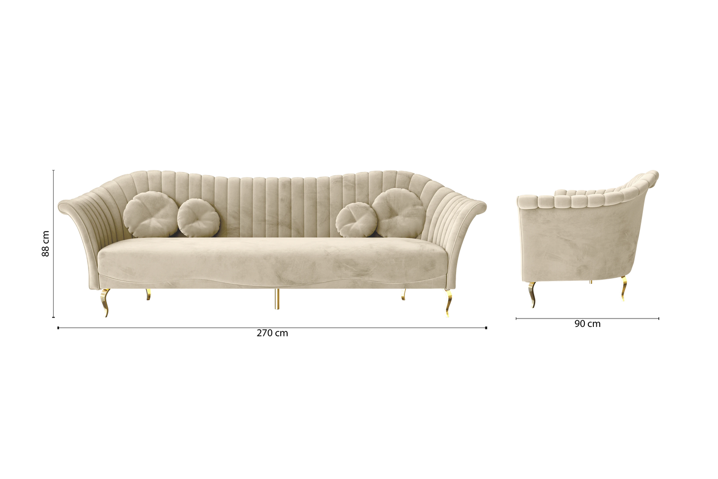 Milan 4 Seater Sofa Cream Velvet