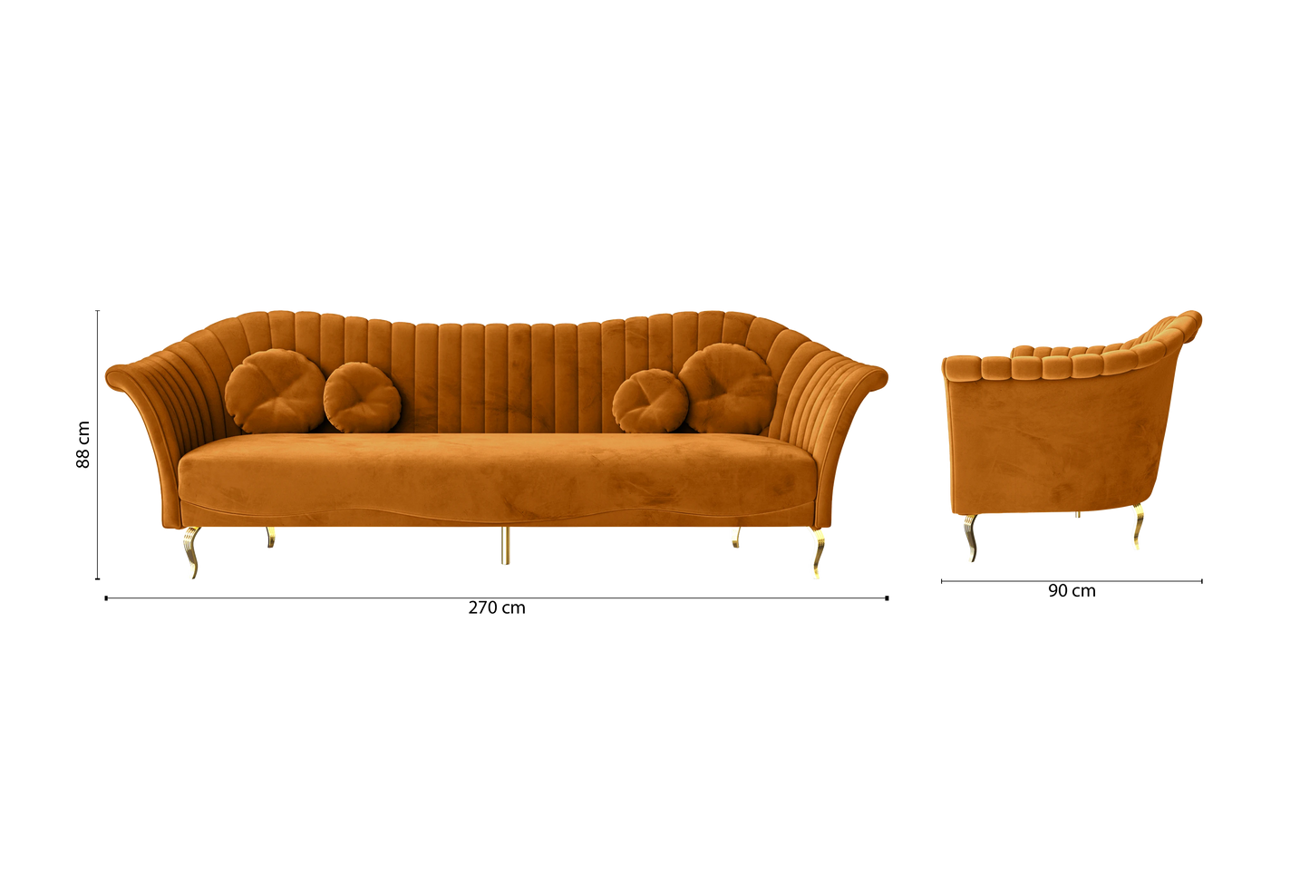 Milan 4 Seater Sofa Gold Velvet