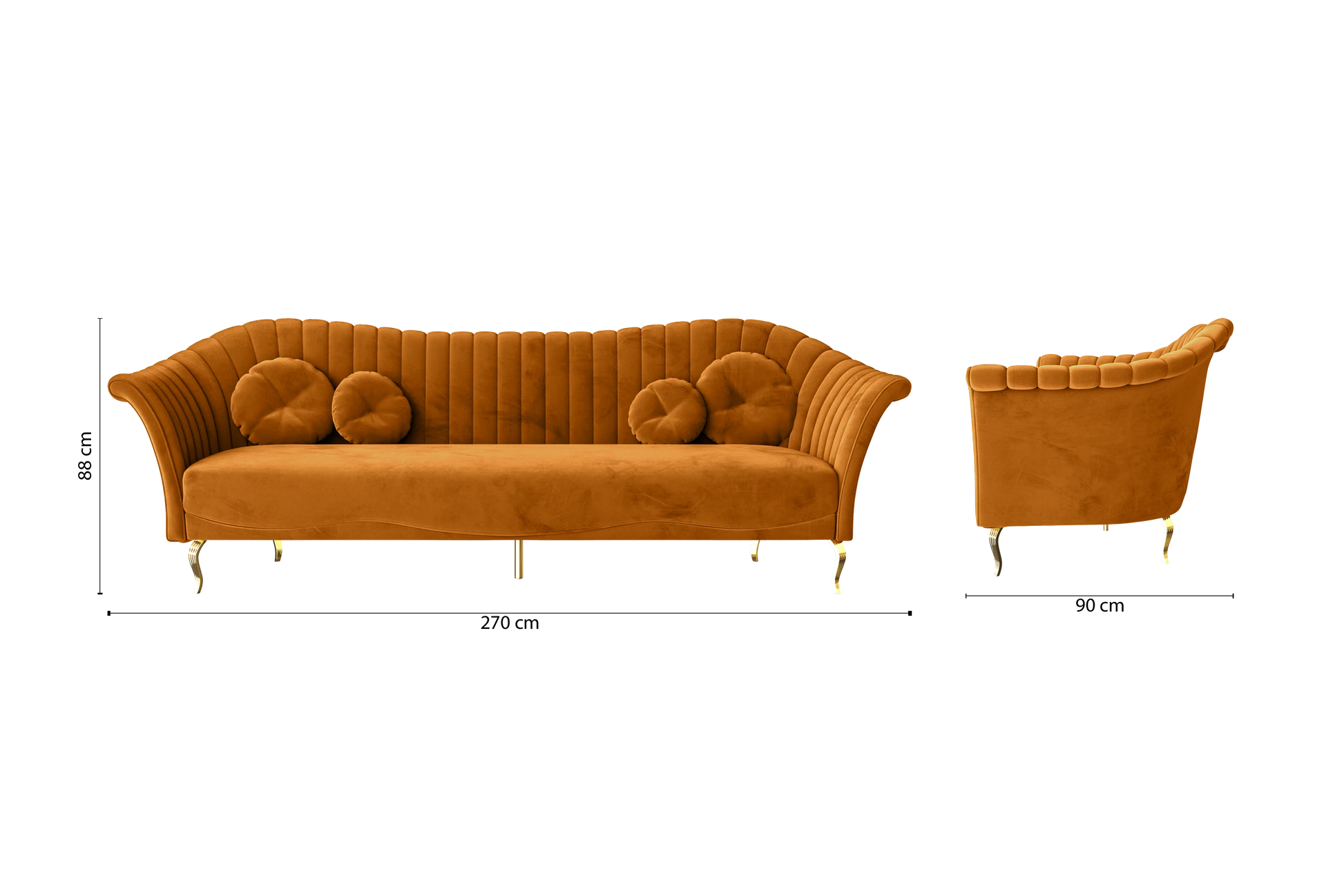 Milan 4 Seater Sofa Gold Velvet