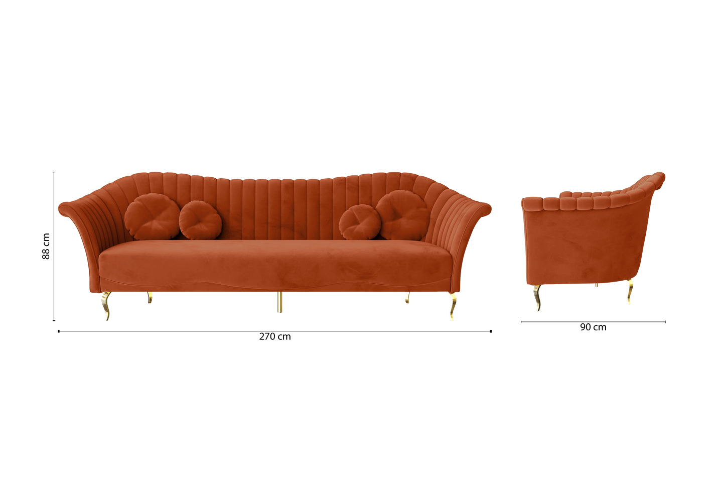 Milan 4 Seater Sofa Orange Velvet