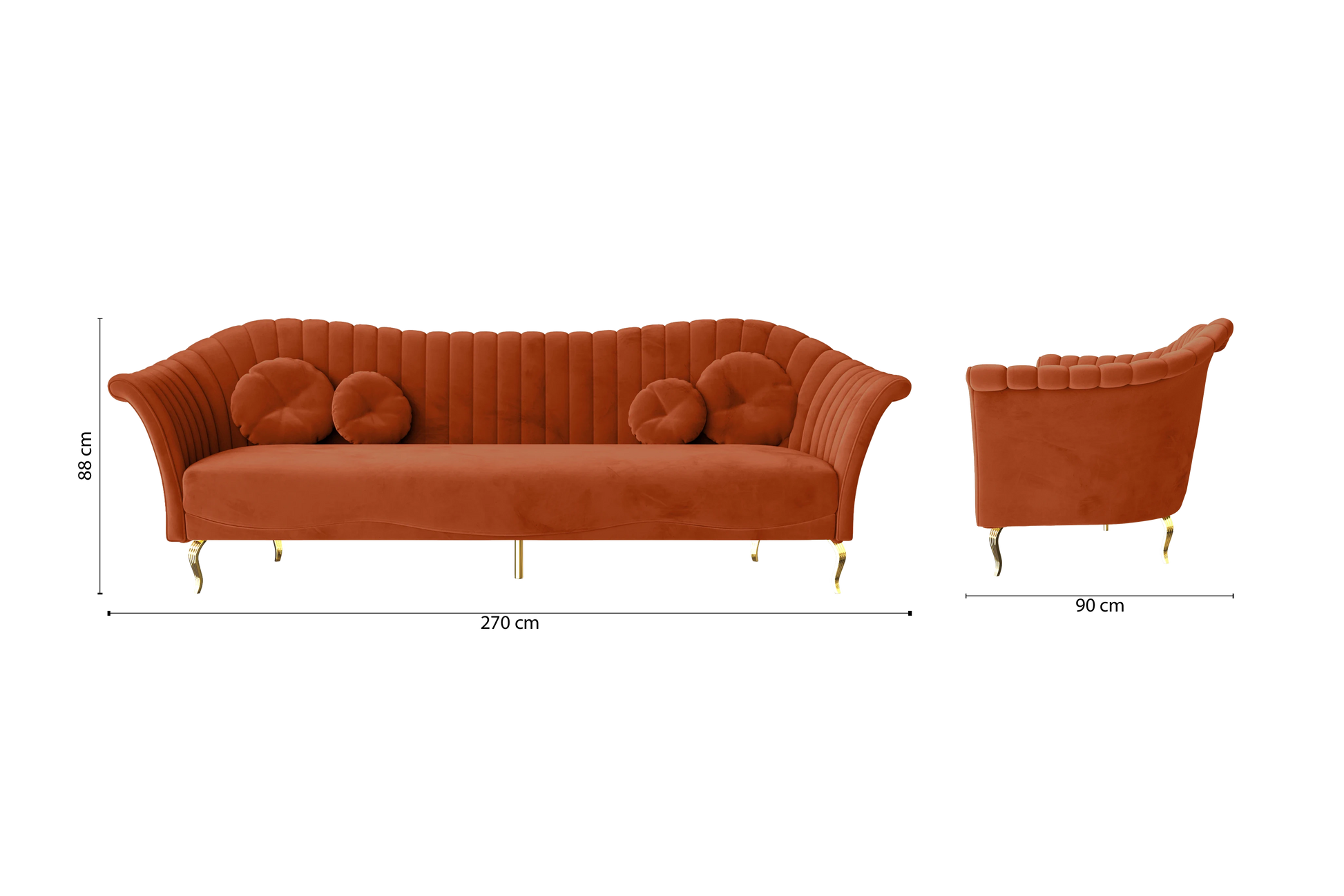 Milan 4 Seater Sofa Orange Velvet