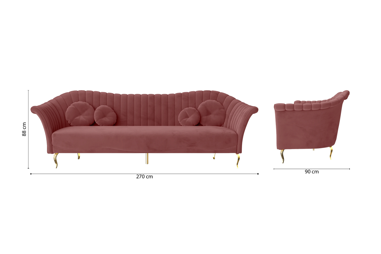 Milan 4 Seater Sofa Pink Velvet