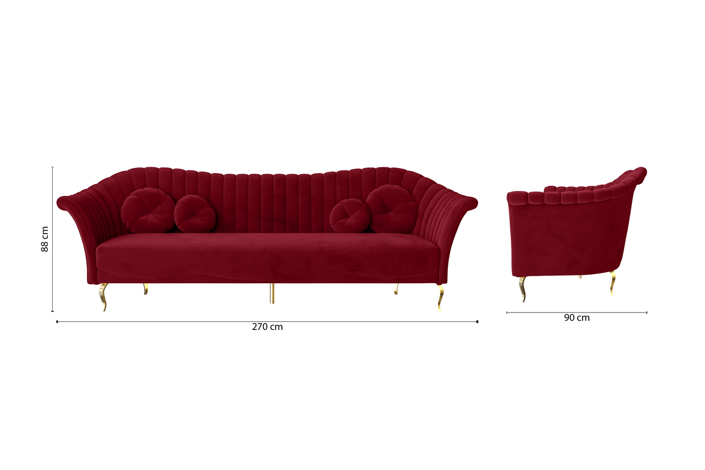 Milan 4 Seater Sofa Red Velvet