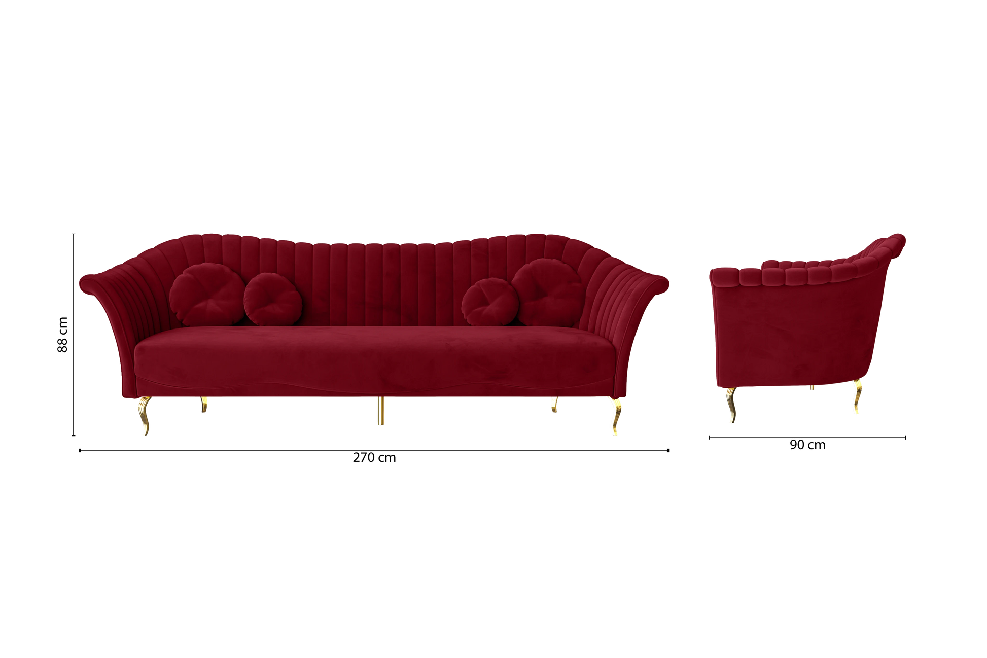 Milan 4 Seater Sofa Red Velvet