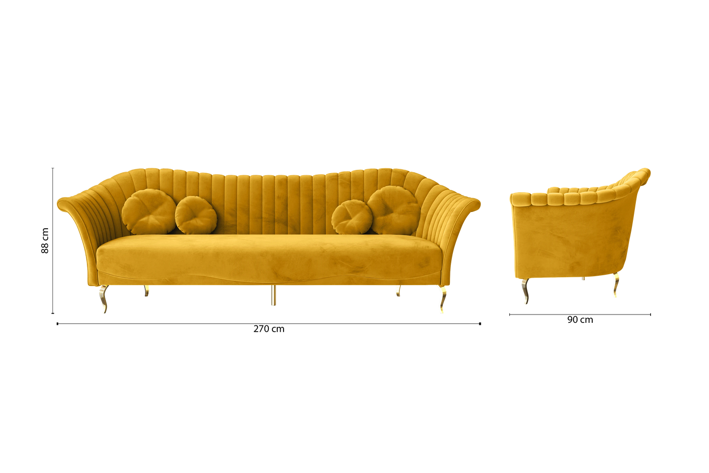 Milan 4 Seater Sofa Yellow Velvet