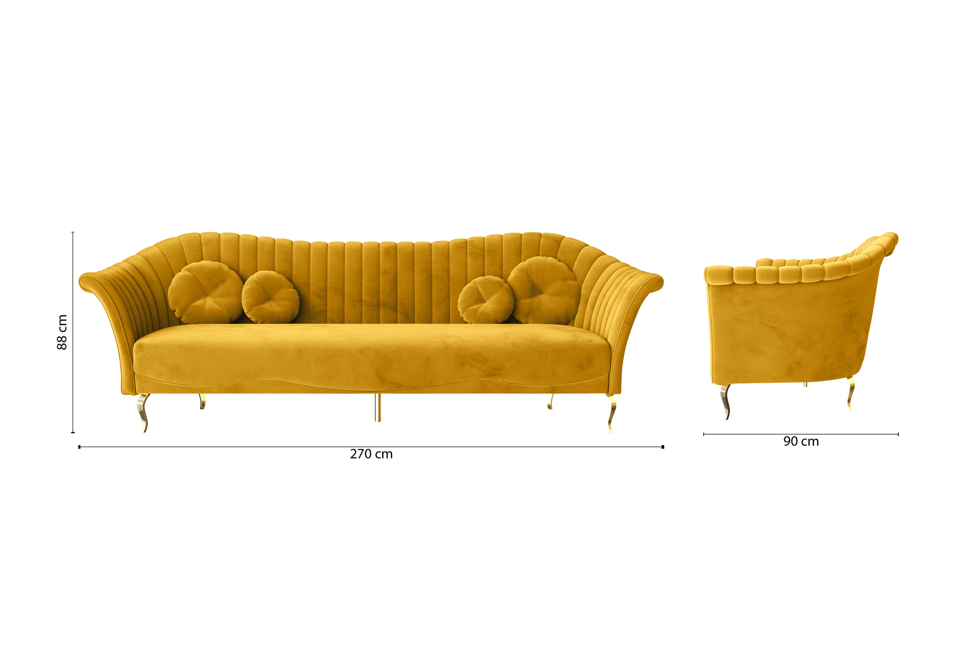 Milan 4 Seater Sofa Yellow Velvet