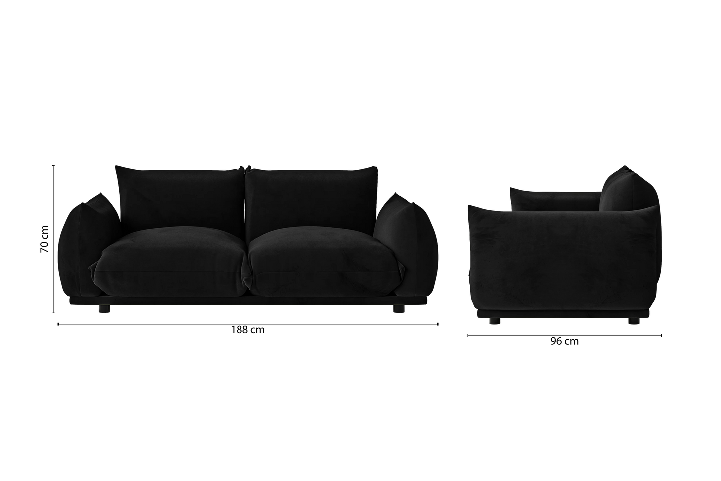 Minneapolis 2 Seater Sofa Black Velvet