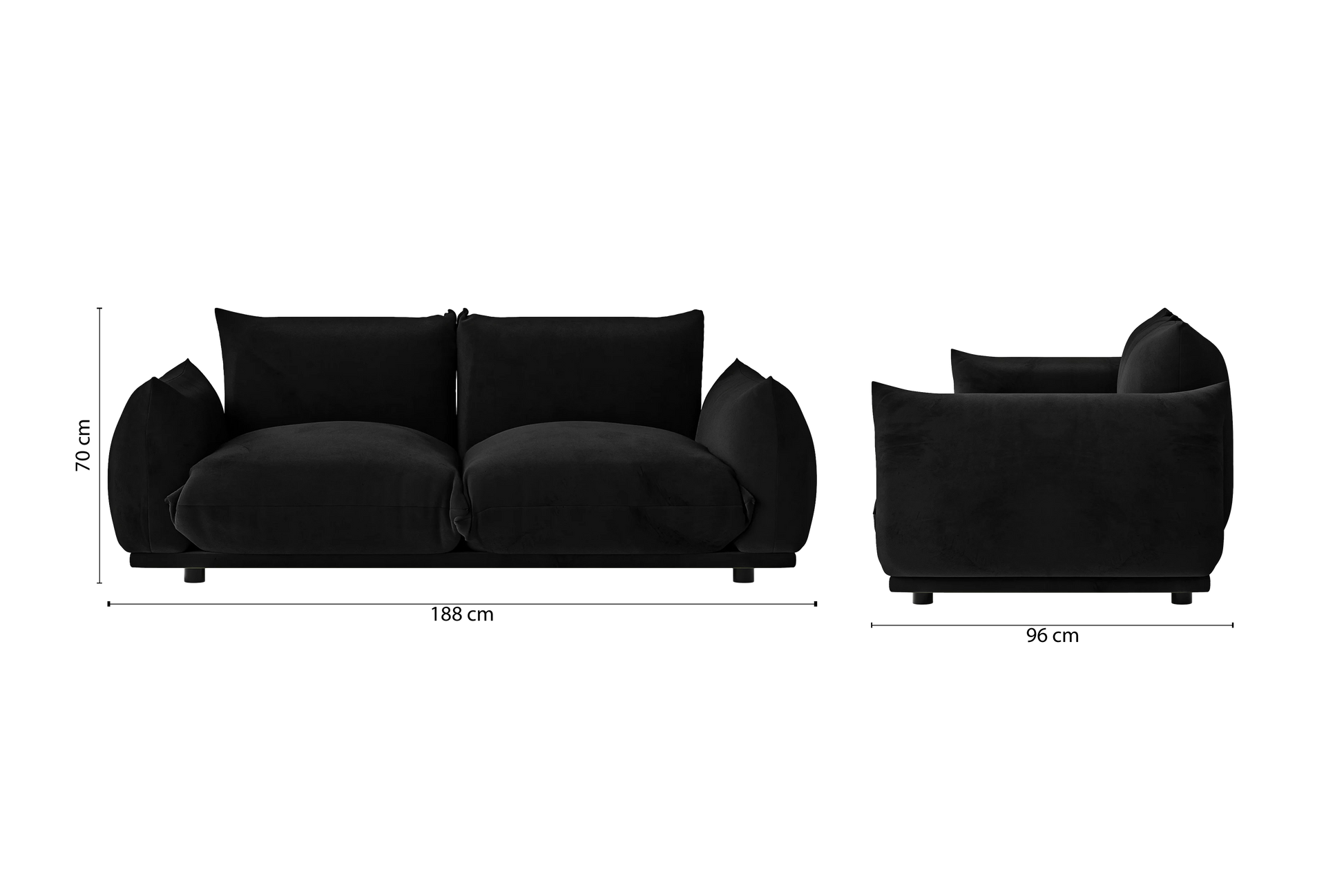 Minneapolis 2 Seater Sofa Black Velvet