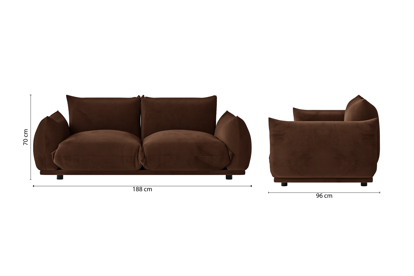 Minneapolis 2 Seater Sofa Coffee Brown Velvet