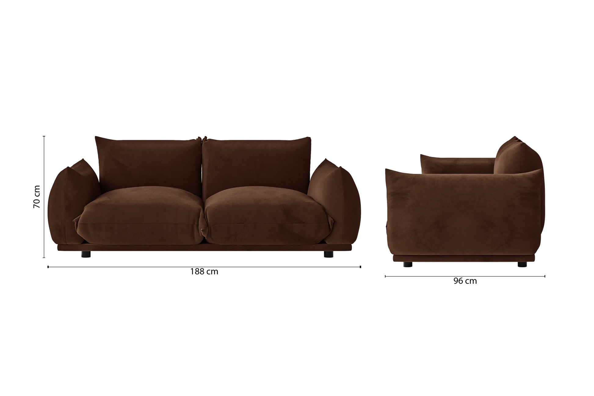 Minneapolis 2 Seater Sofa Coffee Brown Velvet