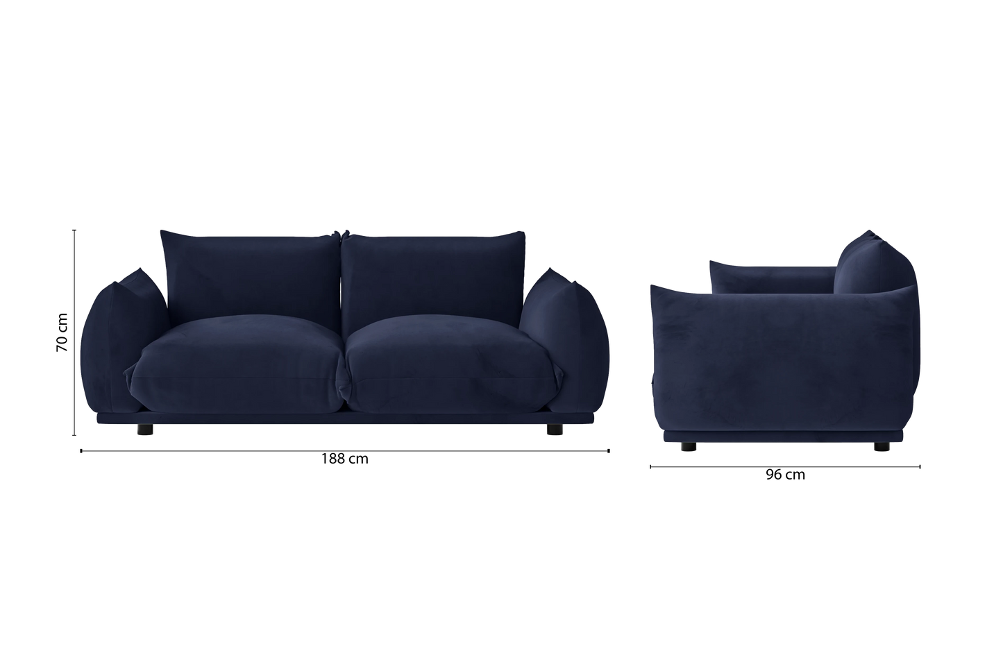 Minneapolis 2 Seater Sofa Dark Blue Velvet