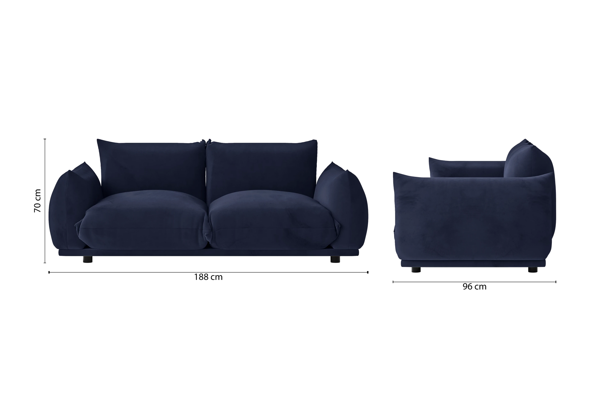 Minneapolis 2 Seater Sofa Dark Blue Velvet