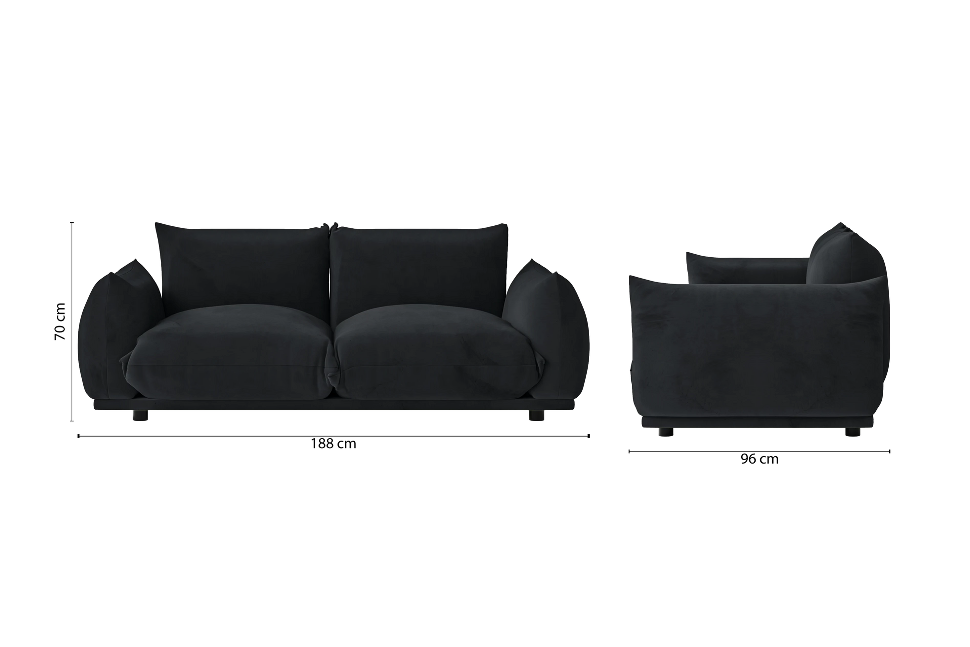 Minneapolis 2 Seater Sofa Dark Grey Velvet