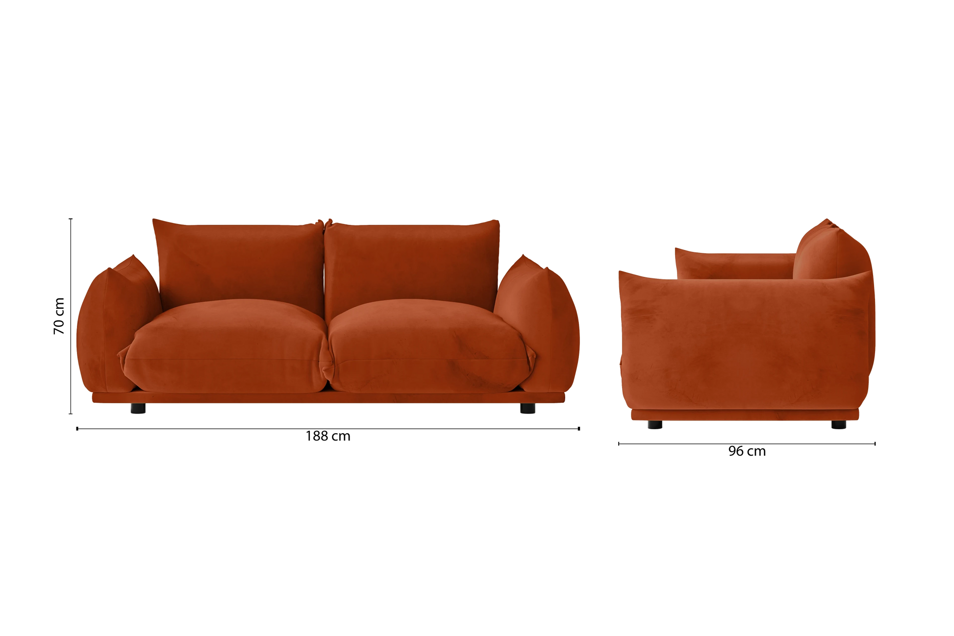 Minneapolis 2 Seater Sofa Orange Velvet