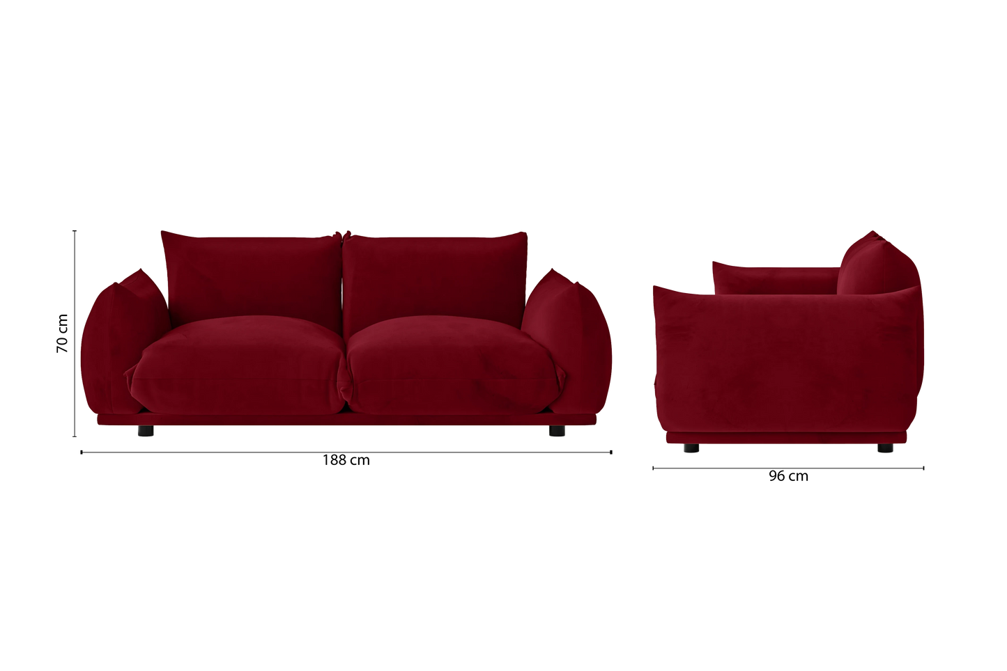 Minneapolis 2 Seater Sofa Red Velvet