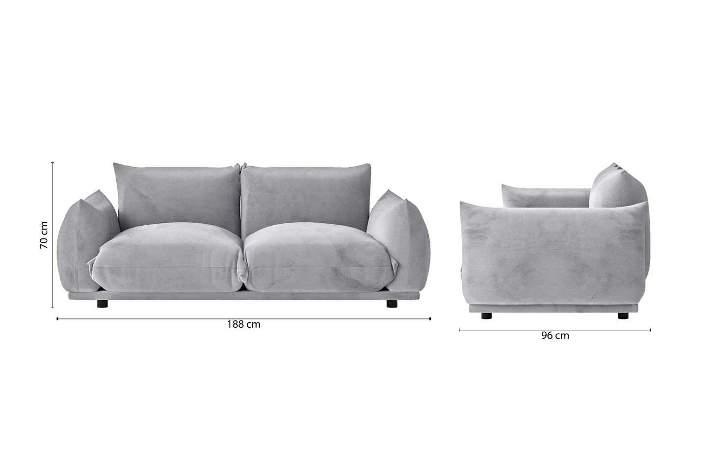 Minneapolis 2 Seater Sofa Silver Velvet