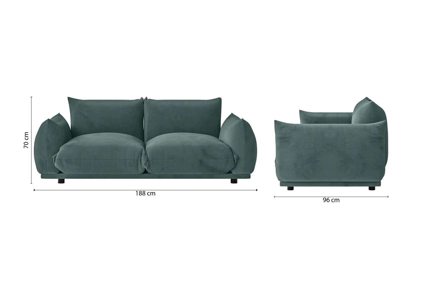 Minneapolis 2 Seater Sofa Teal Velvet