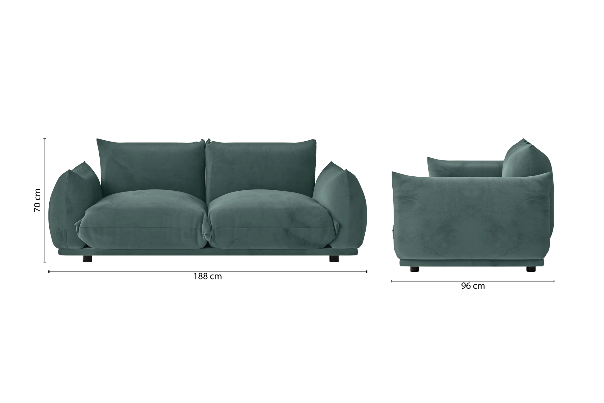 Minneapolis 2 Seater Sofa Teal Velvet