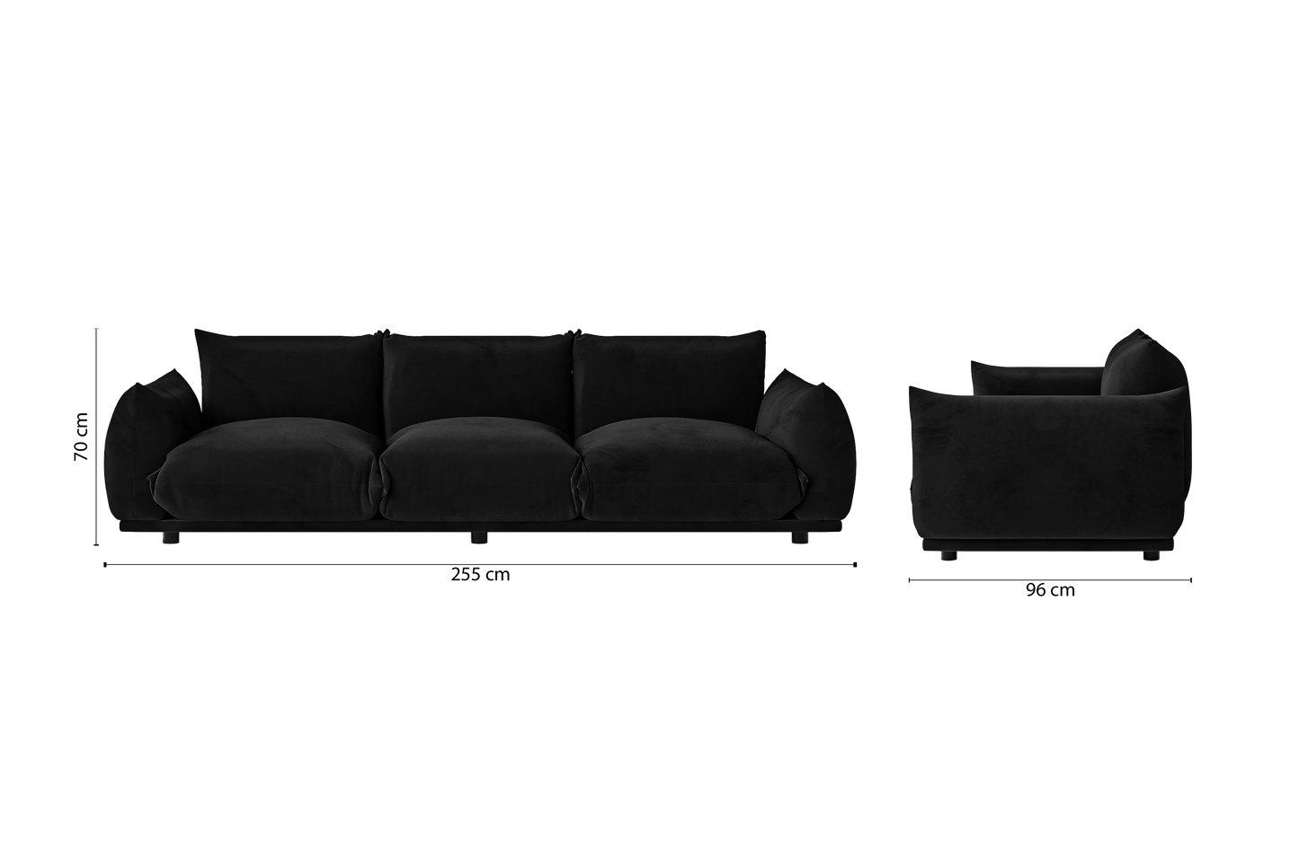 Minneapolis 3 Seater Sofa Black Velvet