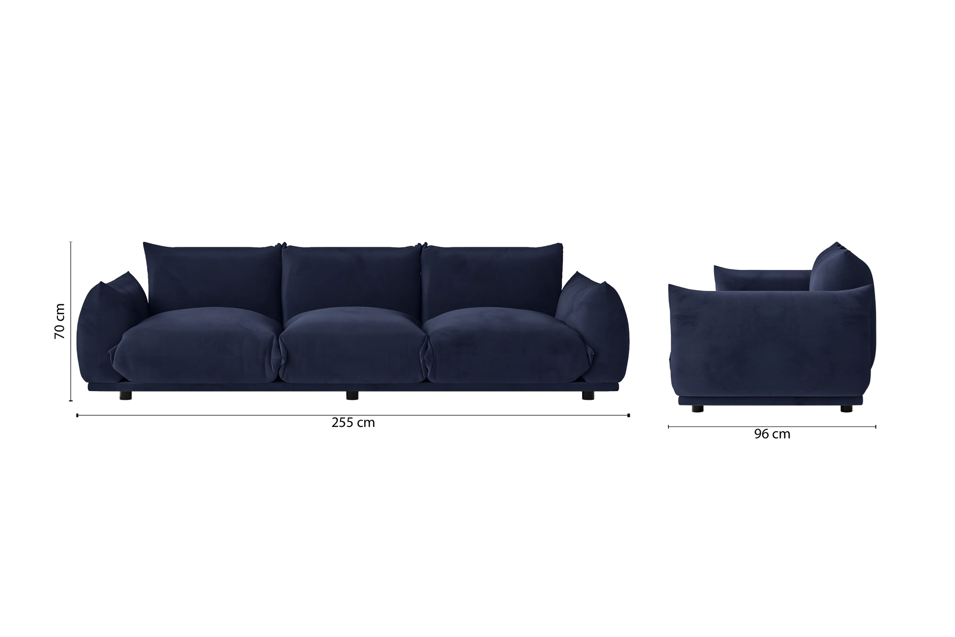 Minneapolis 3 Seater Sofa Dark Blue Velvet