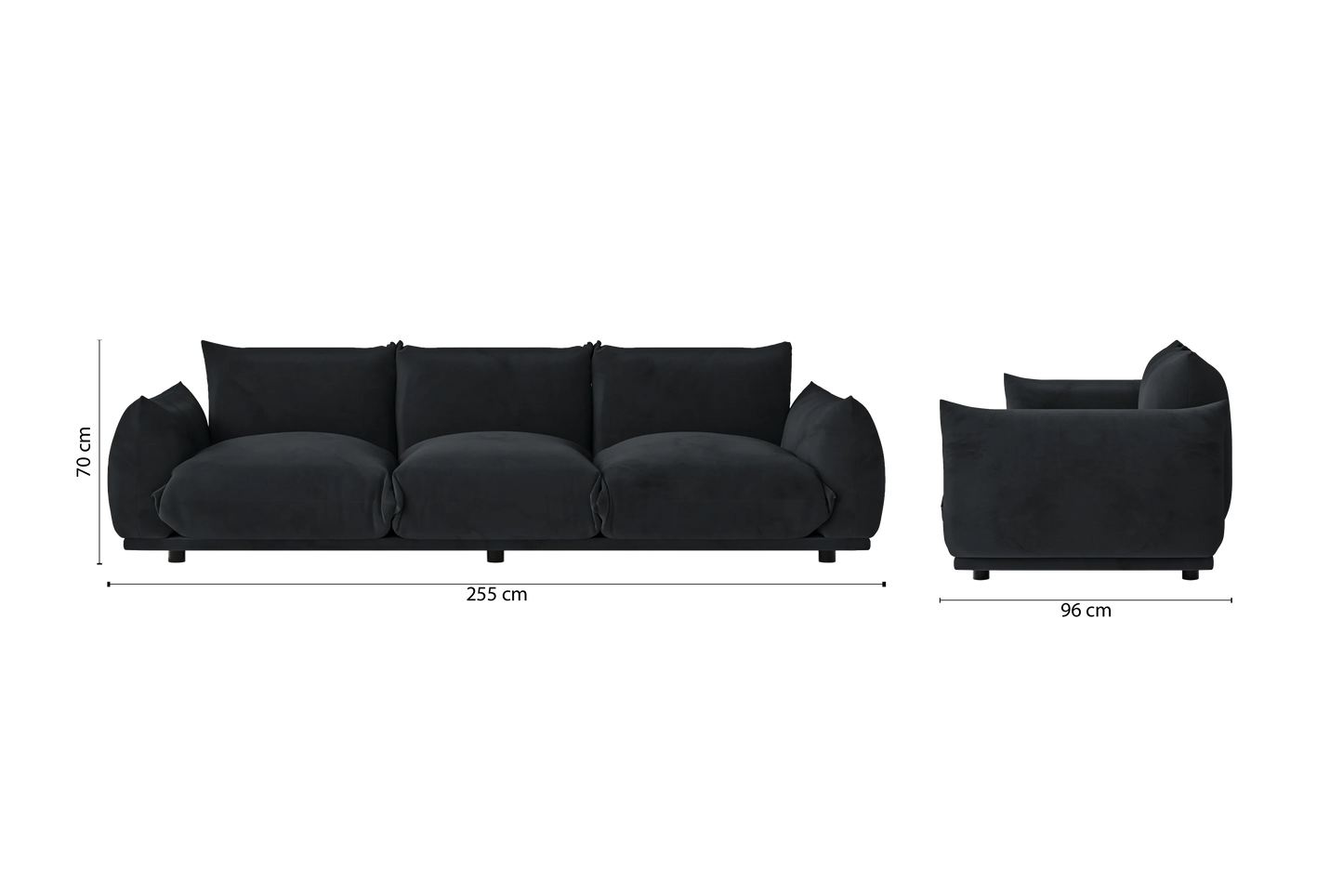 Minneapolis 3 Seater Sofa Dark Grey Velvet