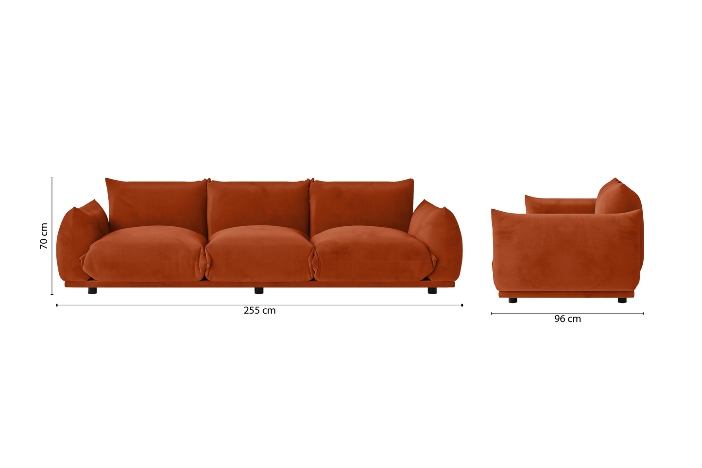 Minneapolis 3 Seater Sofa Orange Velvet