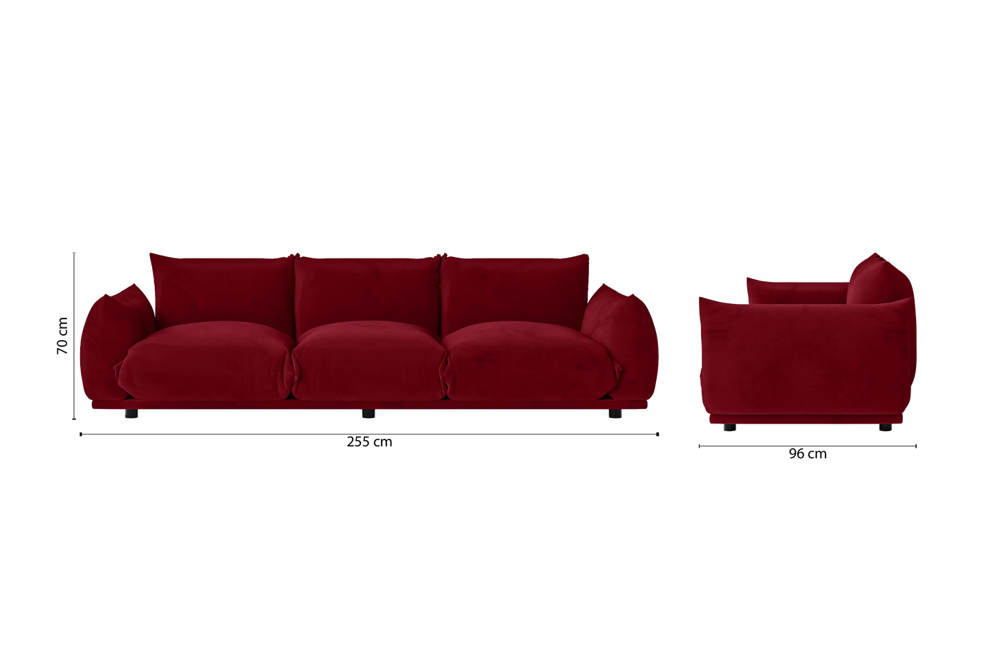 Minneapolis 3 Seater Sofa Red Velvet