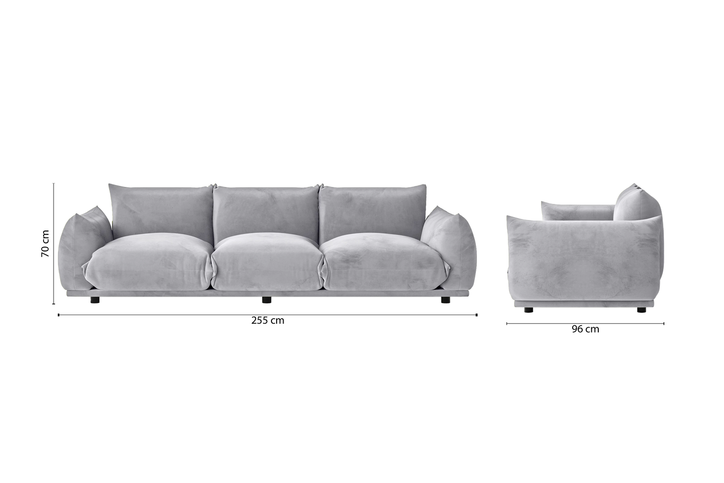 Minneapolis 3 Seater Sofa Silver Velvet