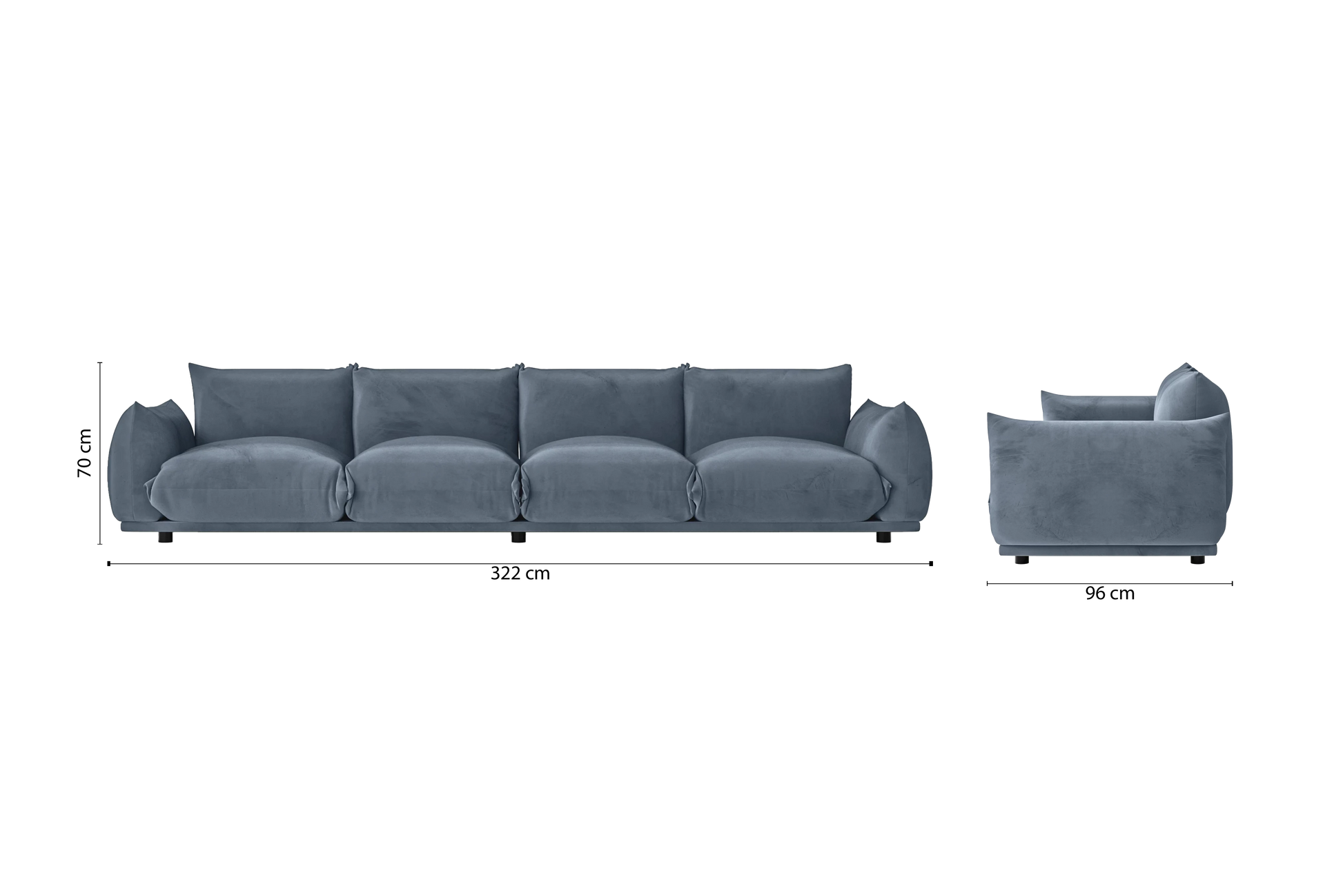 Minneapolis 4 Seater Sofa Baby Blue Velvet