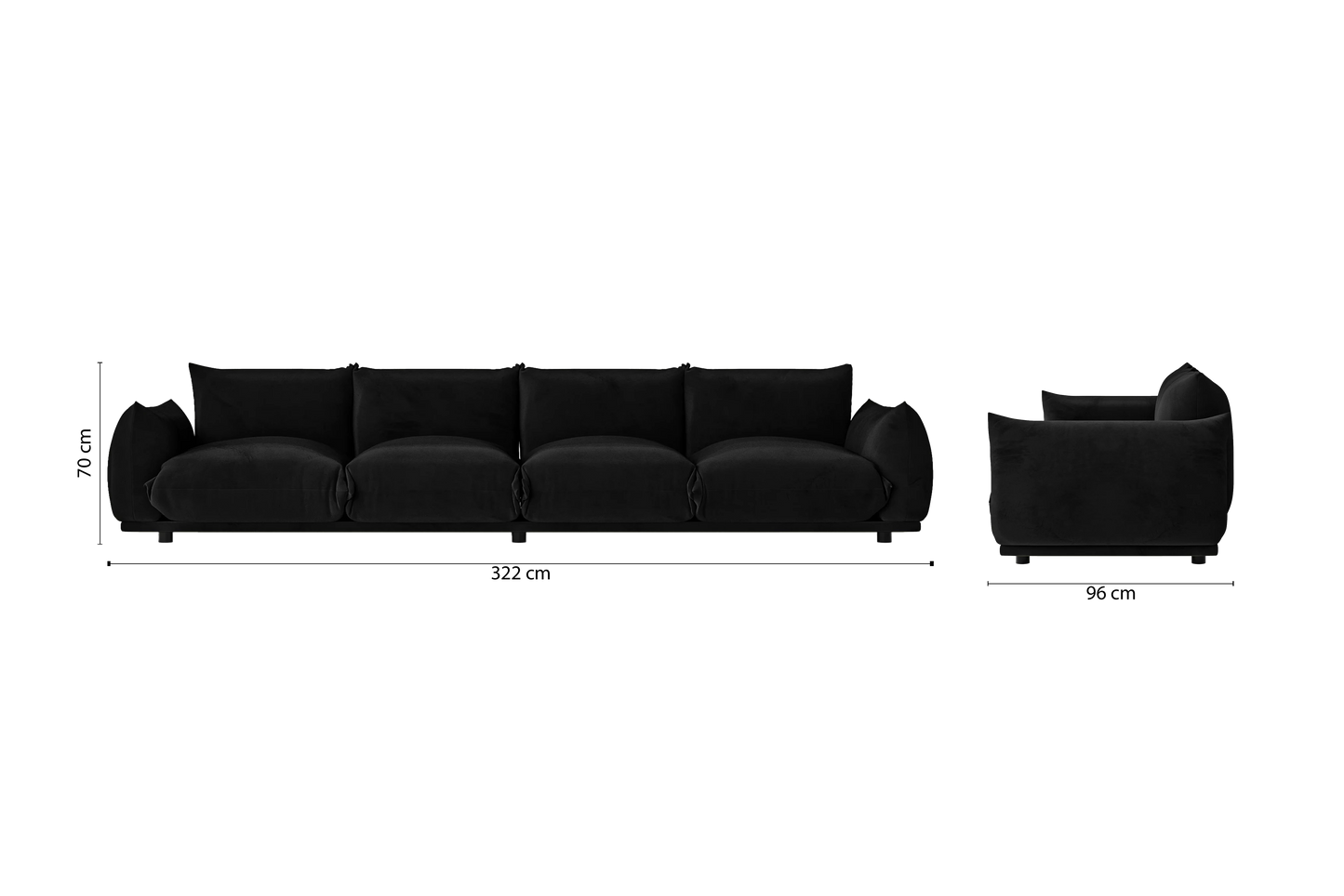 Minneapolis 4 Seater Sofa Black Velvet