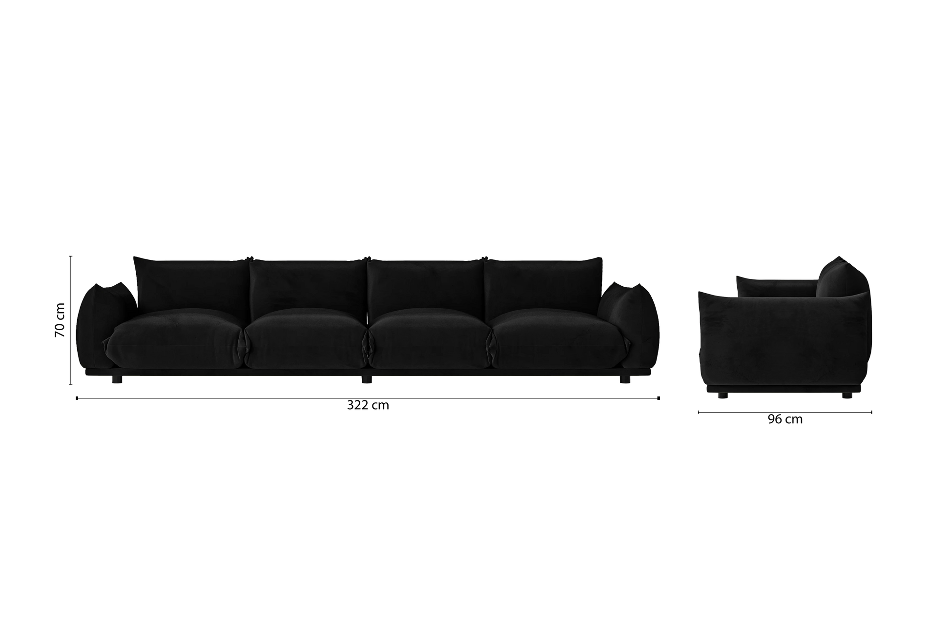 Minneapolis 4 Seater Sofa Black Velvet