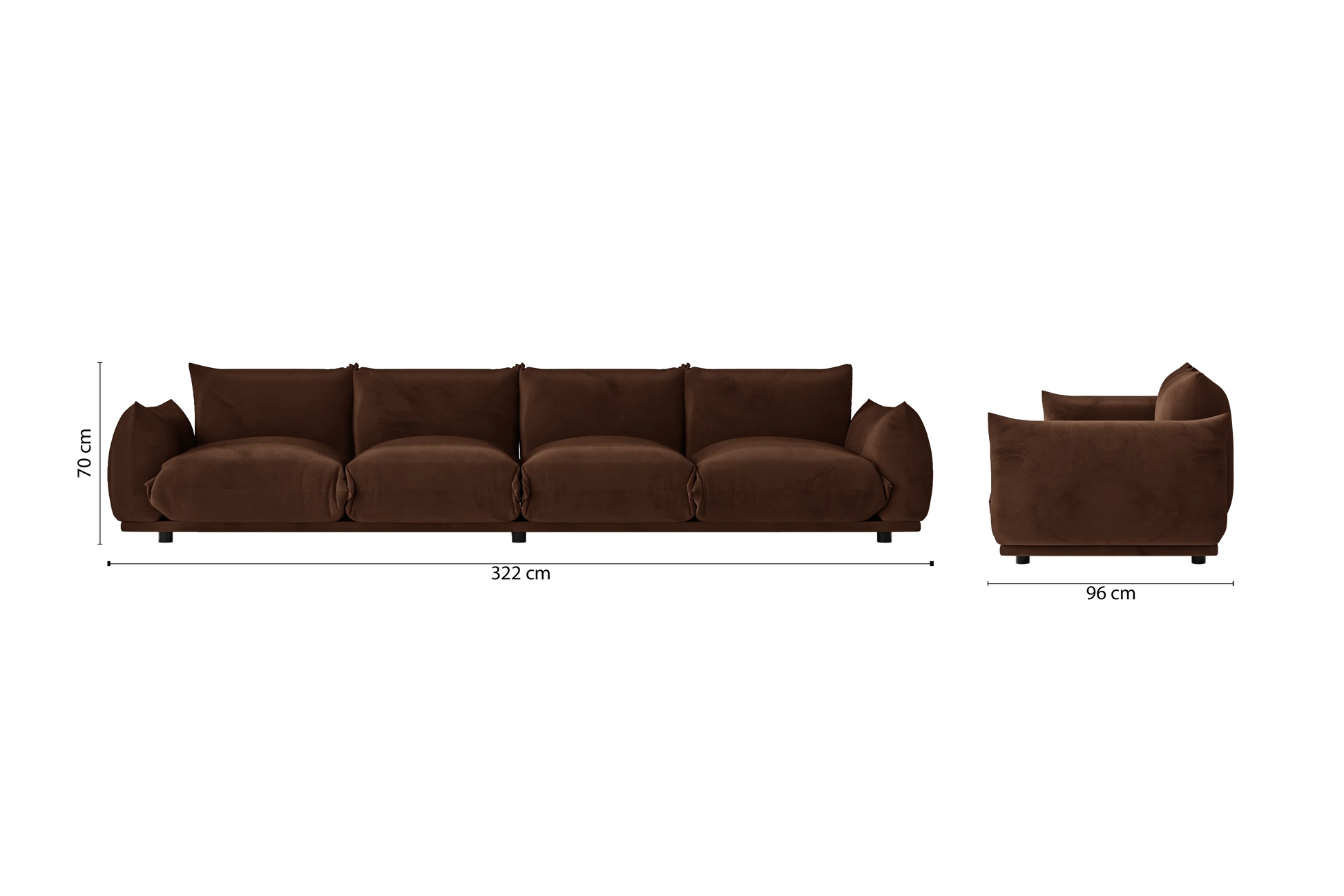 Minneapolis 4 Seater Sofa Coffee Brown Velvet