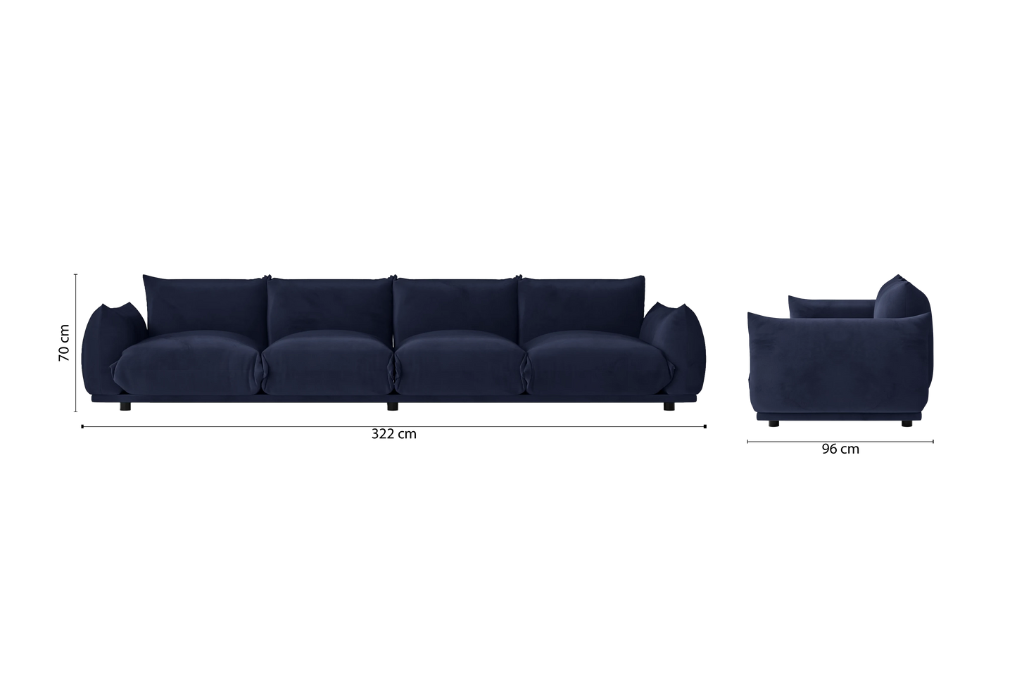 Minneapolis 4 Seater Sofa Dark Blue Velvet