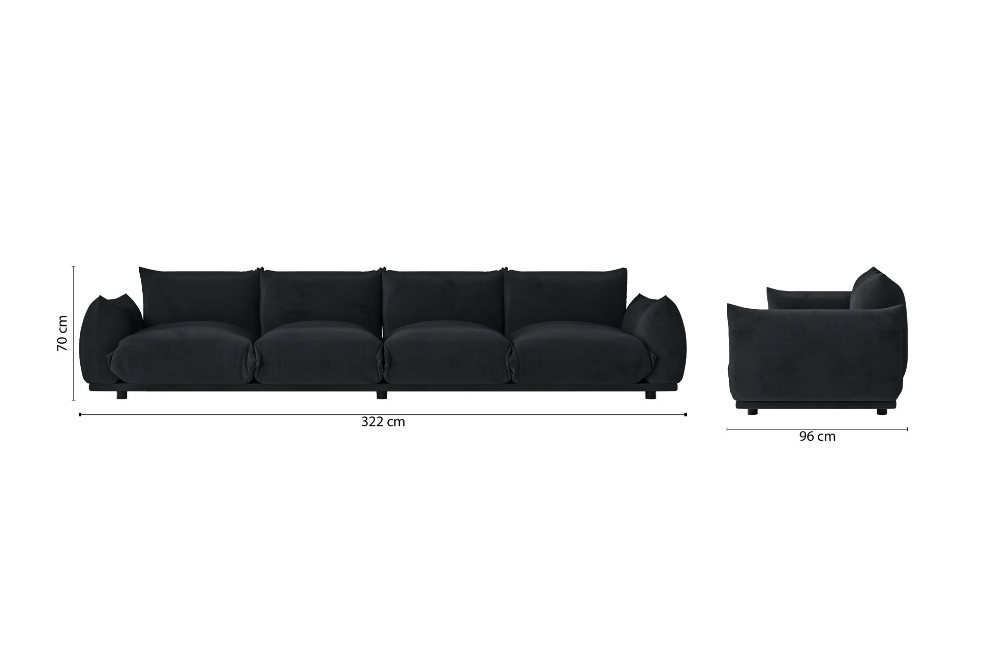 Minneapolis 4 Seater Sofa Dark Grey Velvet