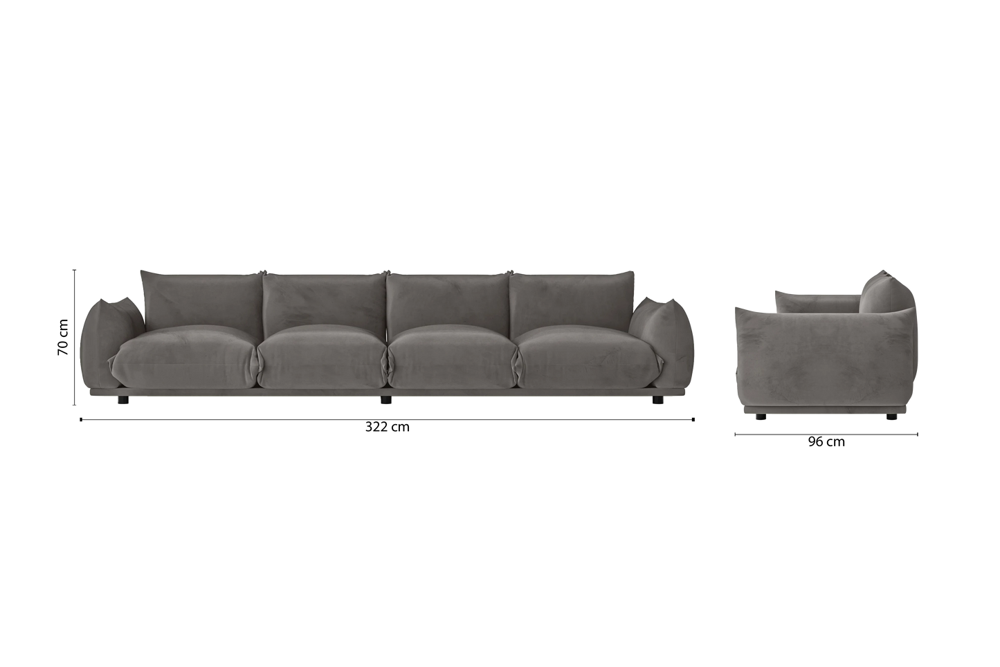 Minneapolis 4 Seater Sofa Grey Velvet