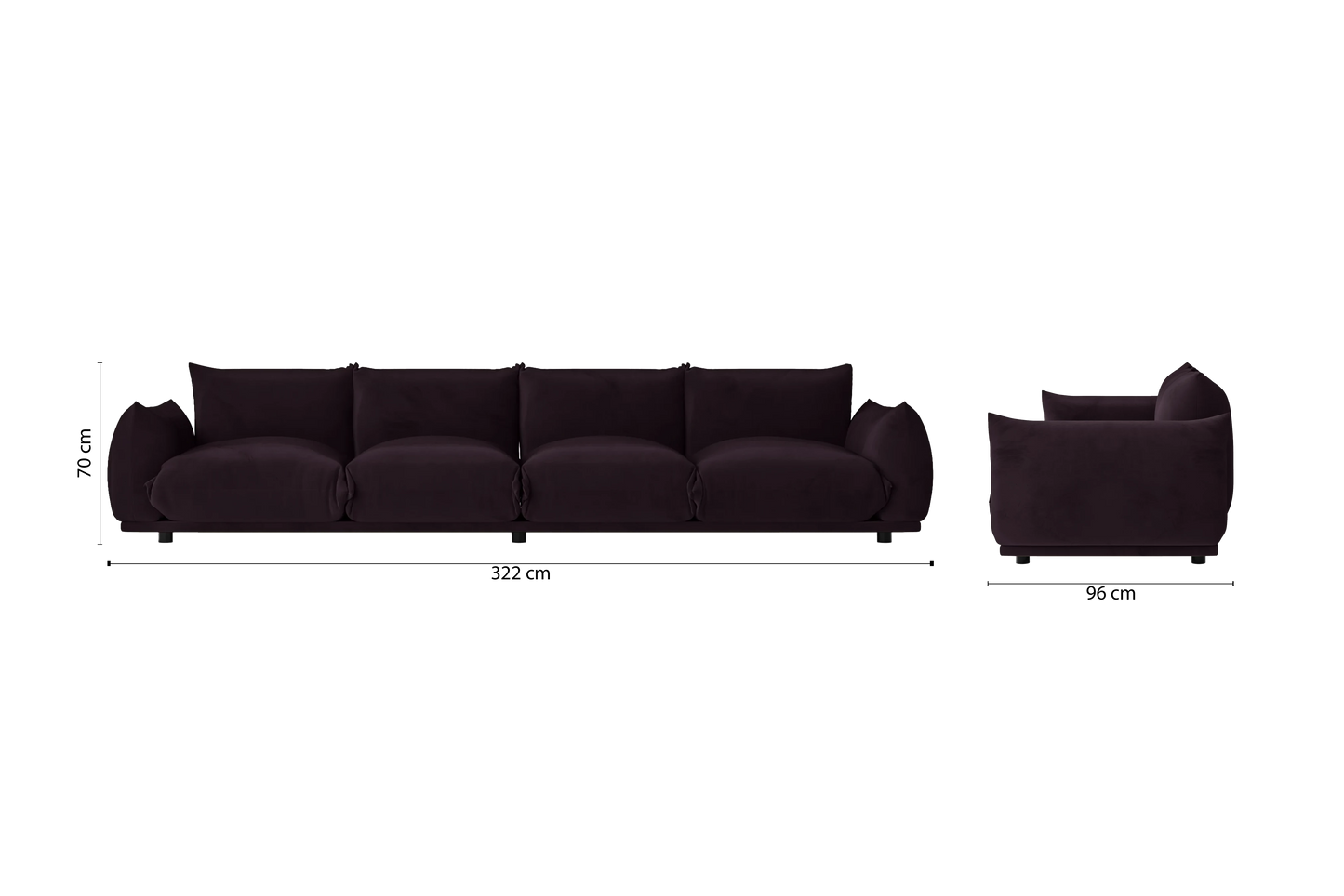 Minneapolis 4 Seater Sofa Purple Velvet