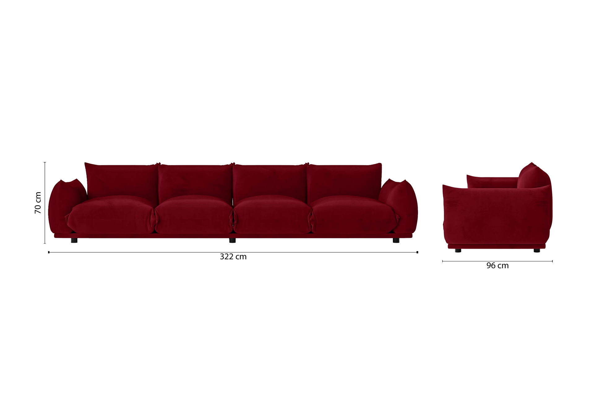 Minneapolis 4 Seater Sofa Red Velvet