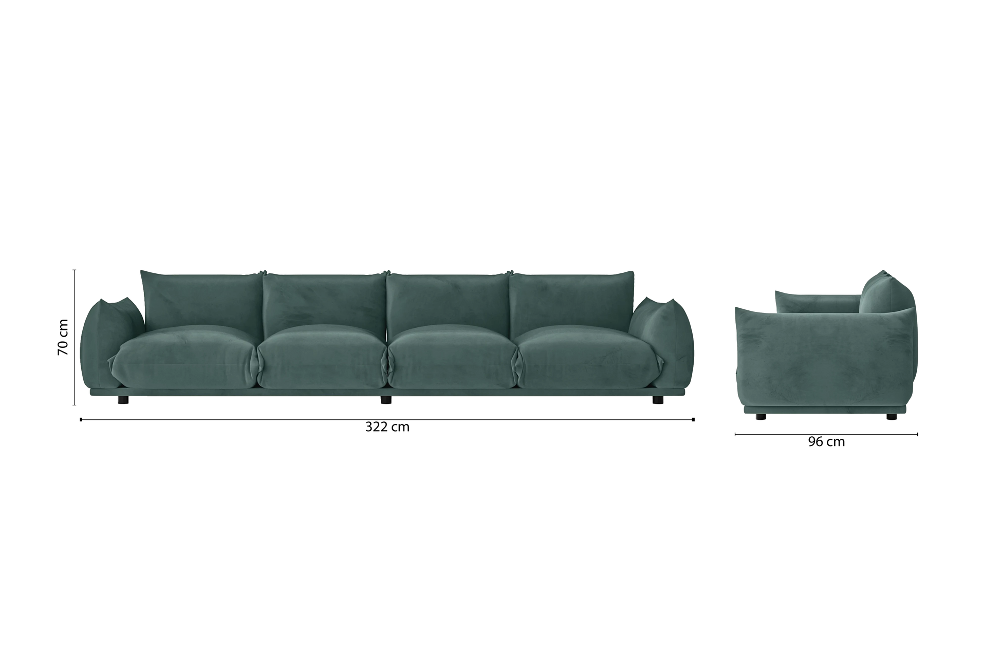 Minneapolis 4 Seater Sofa Teal Velvet