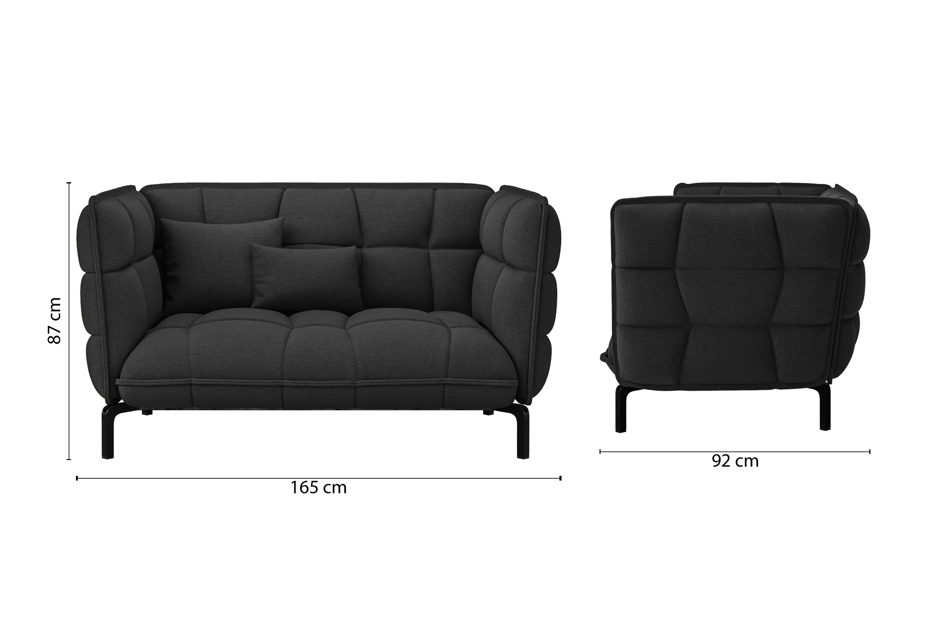 Modica 2 Seater Sofa Black Linen Fabric