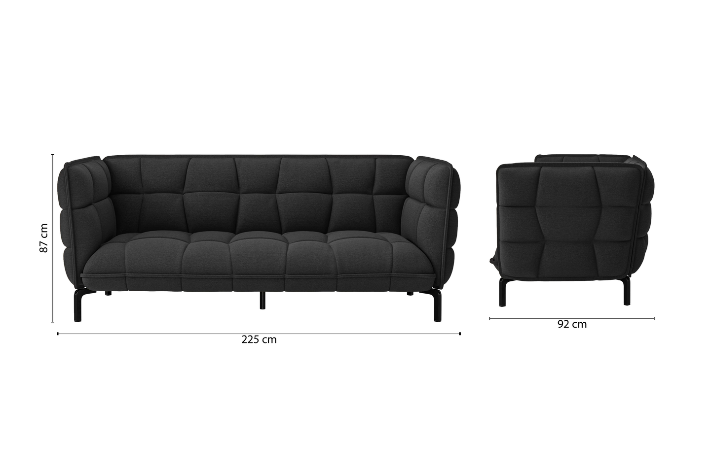 Modica 3 Seater Sofa Black Linen Fabric