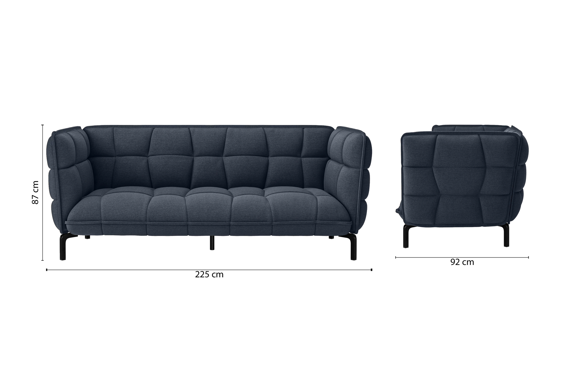 Modica 3 Seater Sofa Dark Blue Linen Fabric