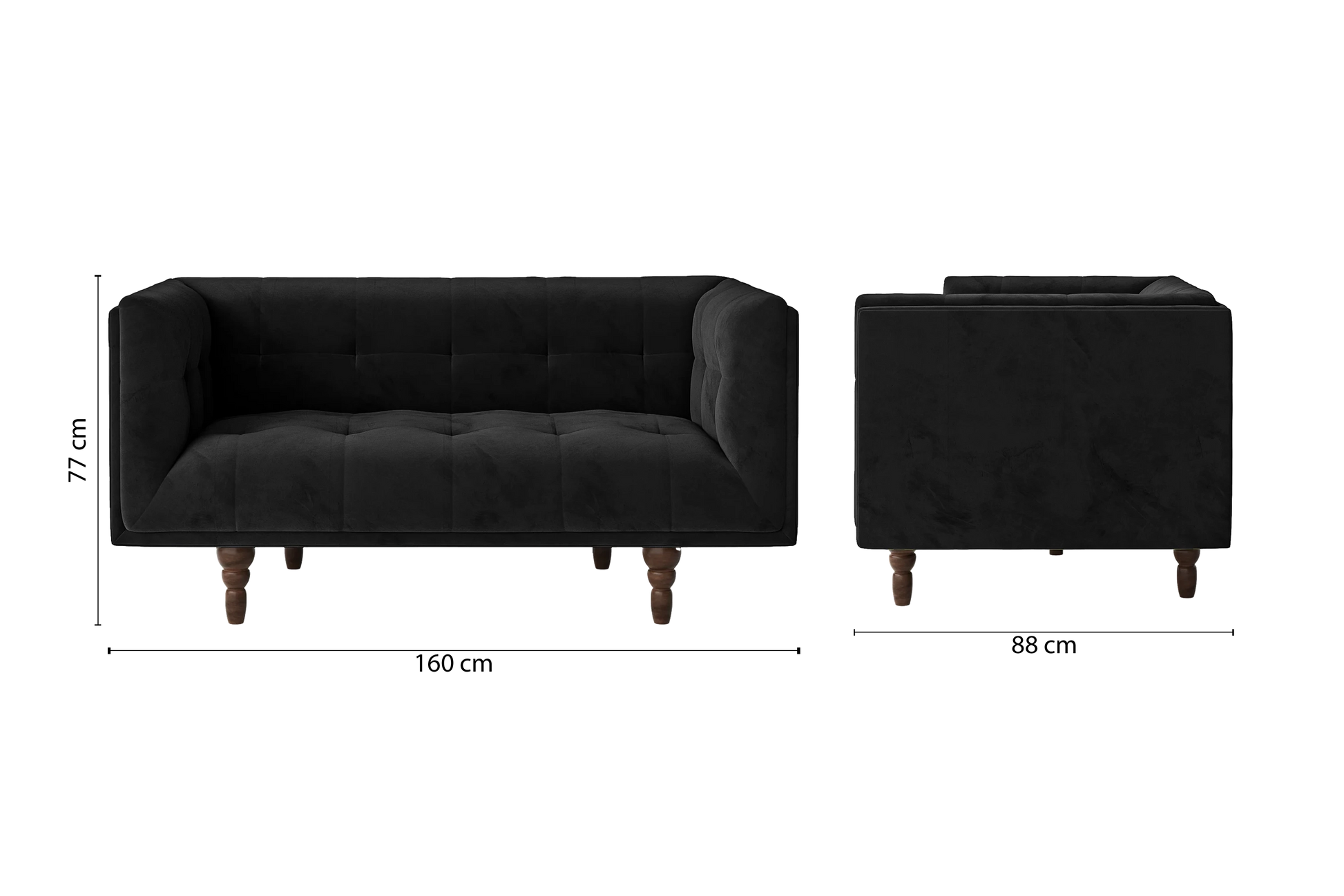 Nahant 2 Seater Sofa Black Velvet