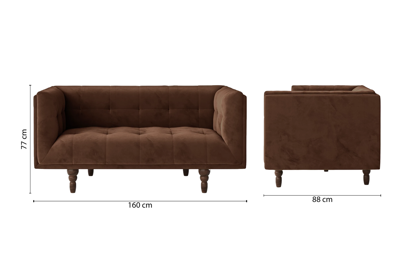 Nahant 2 Seater Sofa Coffee Brown Velvet