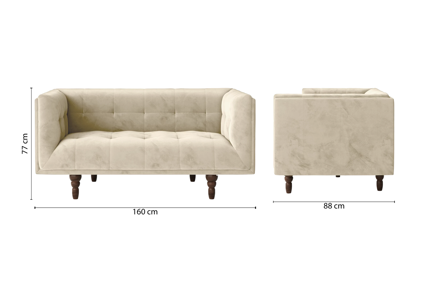 Nahant 2 Seater Sofa Cream Velvet