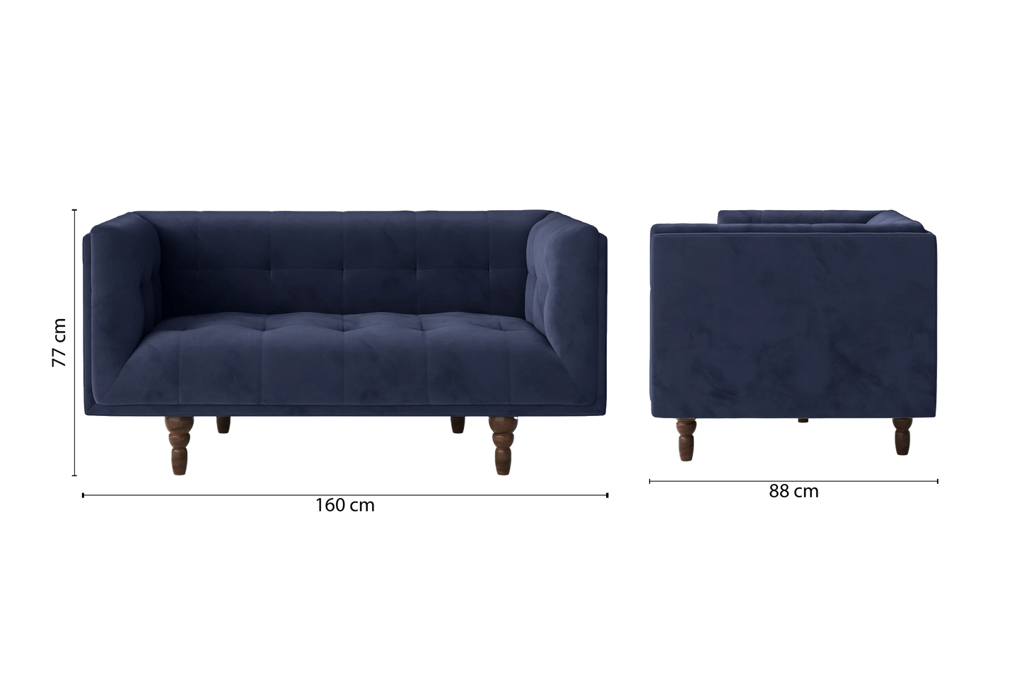 Nahant 2 Seater Sofa Dark Blue Velvet