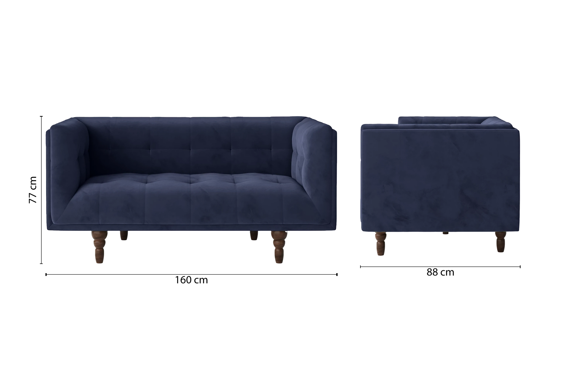 Nahant 2 Seater Sofa Dark Blue Velvet