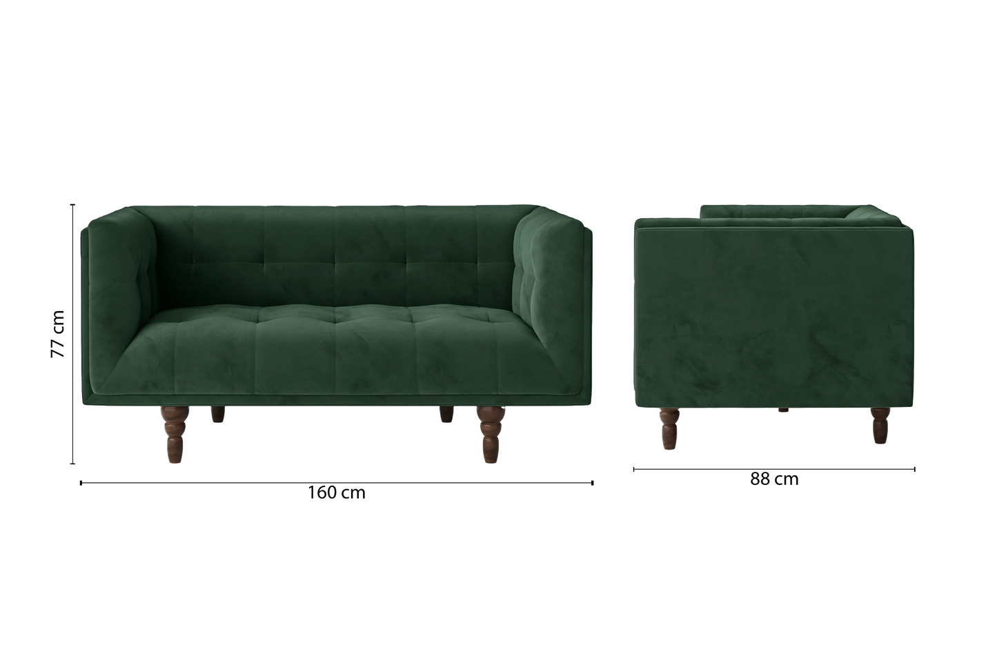 Nahant 2 Seater Sofa Green Velvet