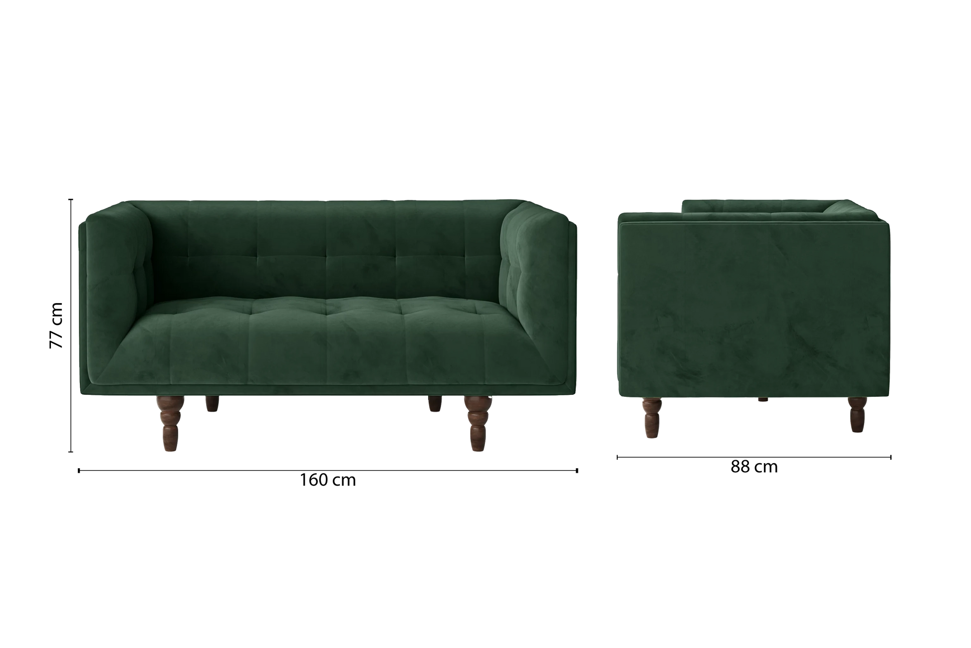 Nahant 2 Seater Sofa Green Velvet