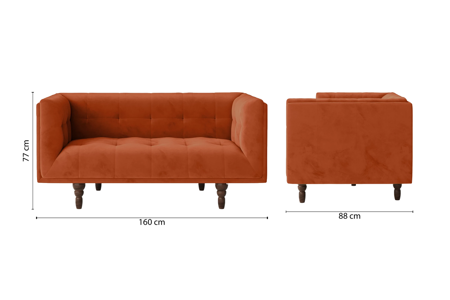 Nahant 2 Seater Sofa Orange Velvet